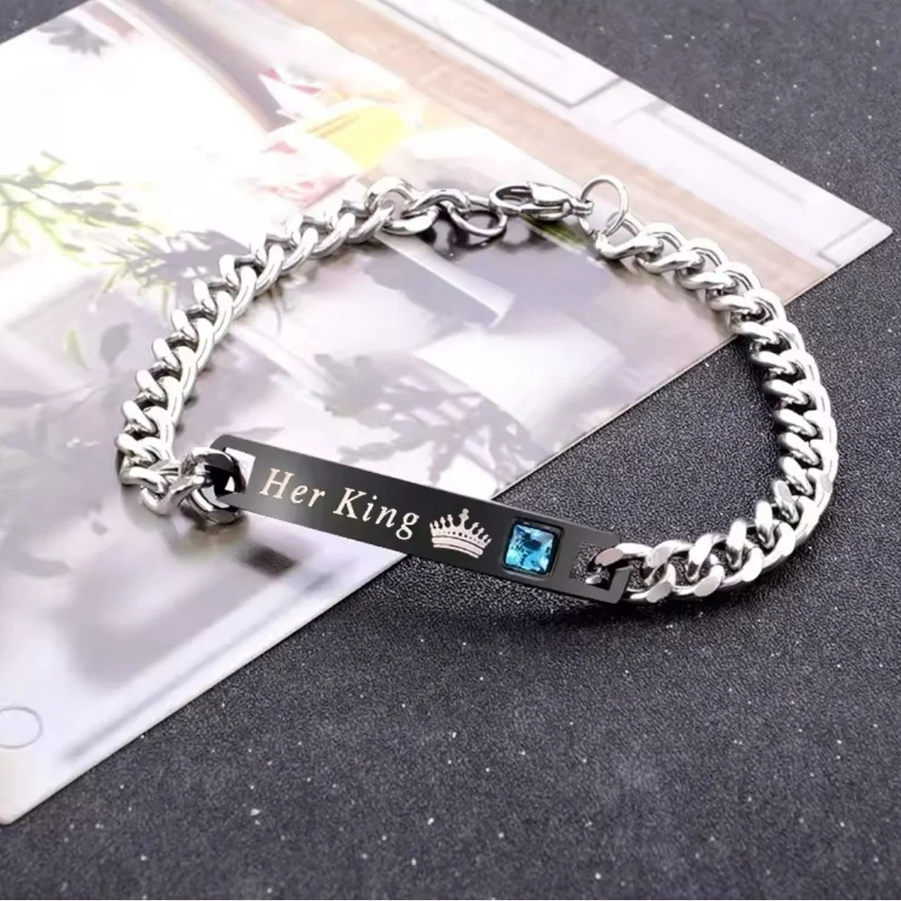 His Queen & Her King Titanium And  Stainless Steel Couples Bracelet Set
